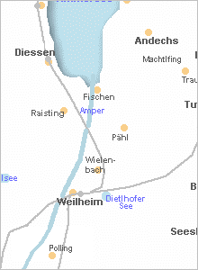 Karte vergrößern - Fischen am Ammersee in Oberbayern